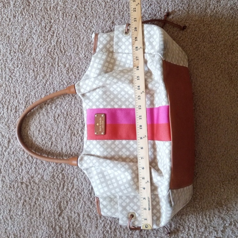 Kate Spade New York Cream and Pink Tote Canvas Tote Weekender Diaper Bag - Picture 12 of 17